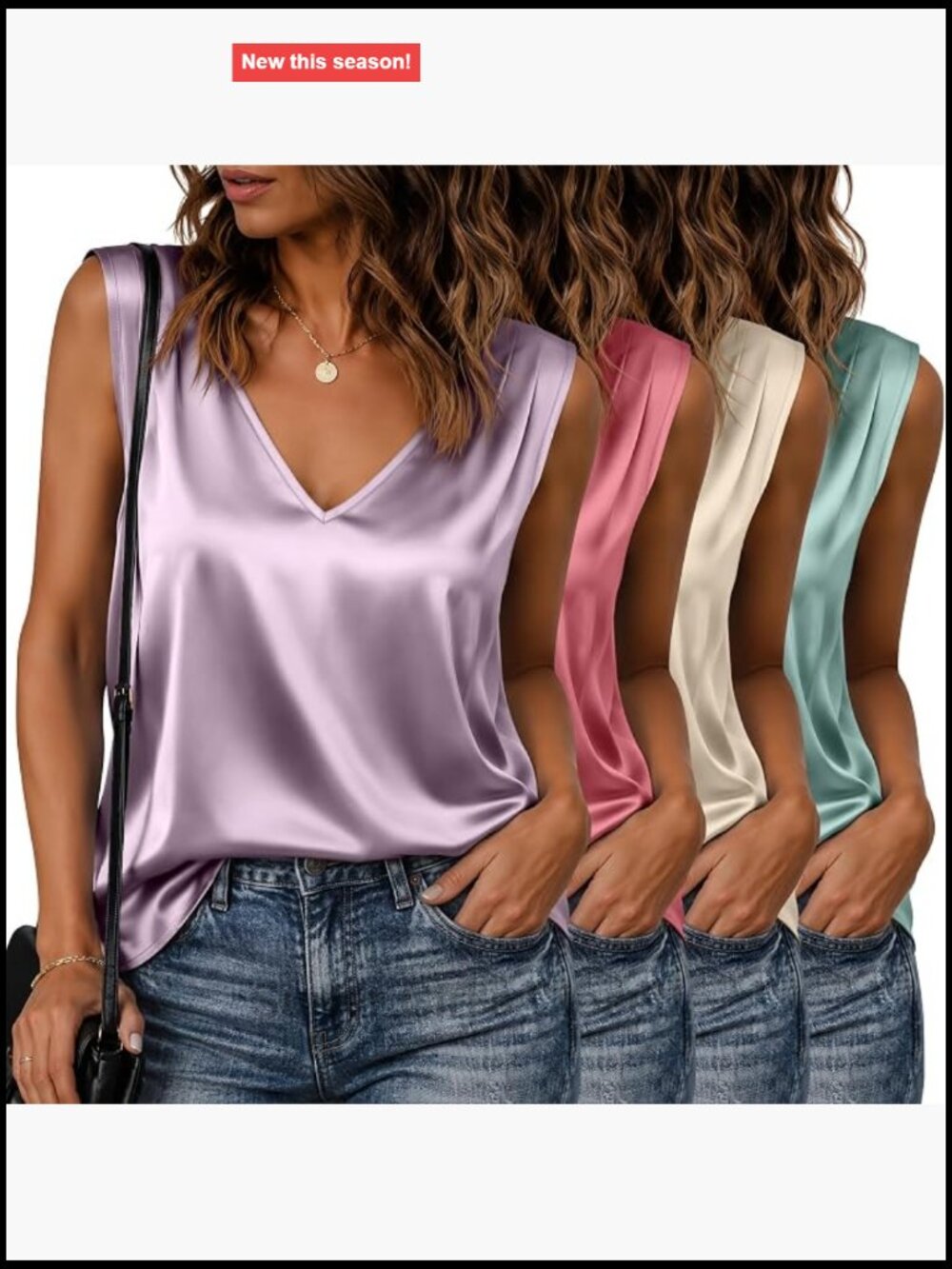 4 Pack Silk Satin V Neck Tank Tops Women's Sleeveless Loose Fit Camisoles